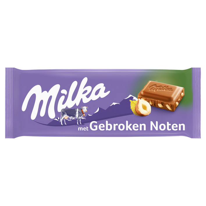 Milka Chocoladereep gebroken hazelnoten