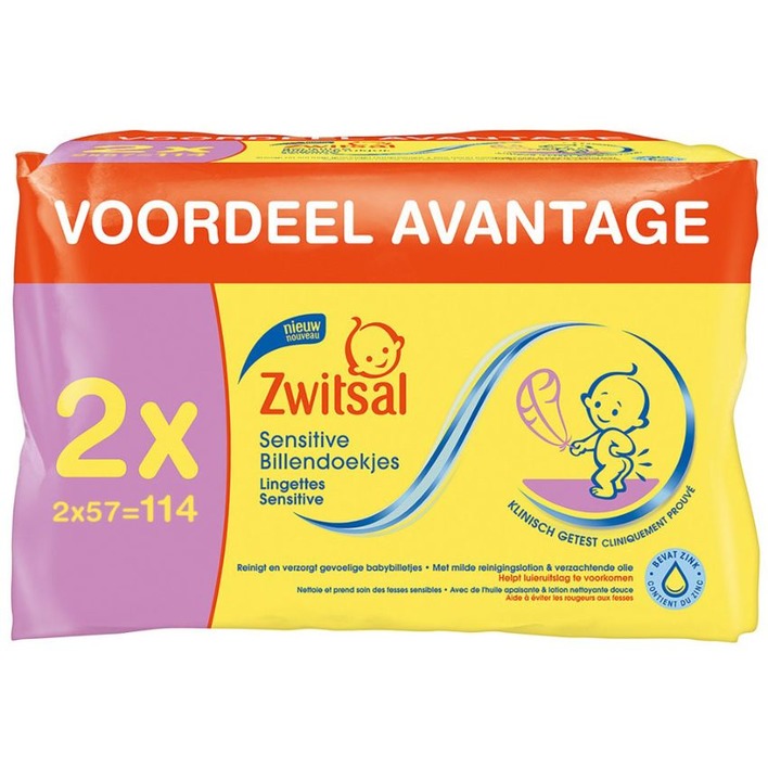 Zwitsal Sensitive billendoekjes 2-pack