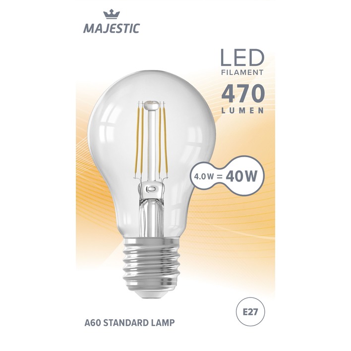 Majestic Led fil standaard helder E27 40W