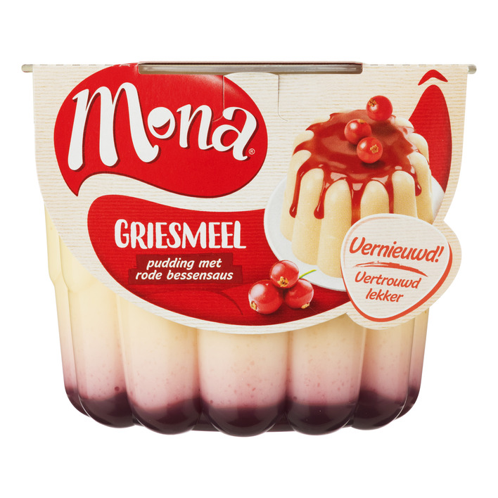 Mona Griesmeelpudding met rode bessensaus