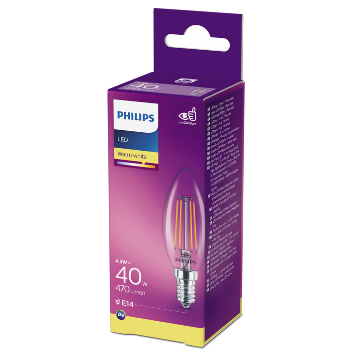 Philips Led fil kaars helder E14 40W