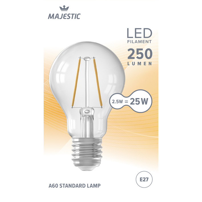 Majestic Led fil standaard helder E27 25W