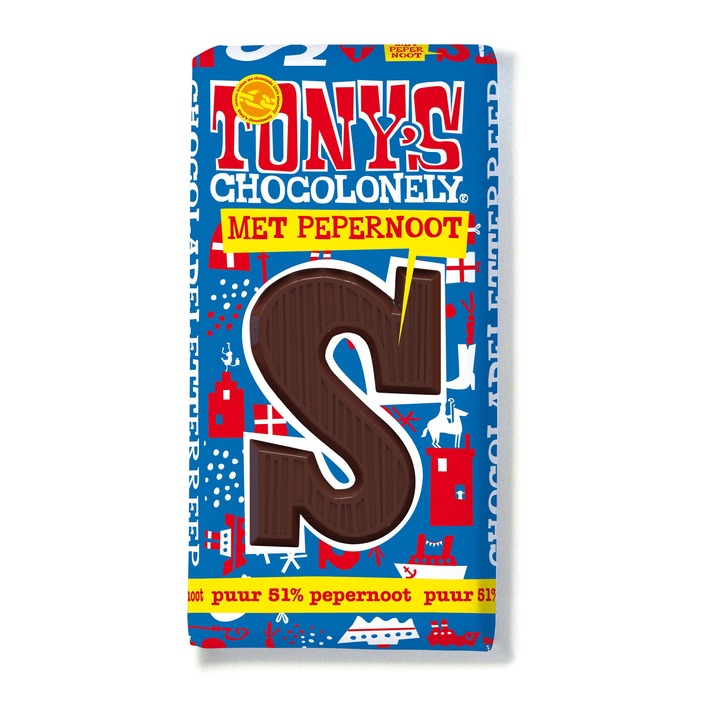 Tony's Chocolonely Pure chocolade letterreep pepernoot S