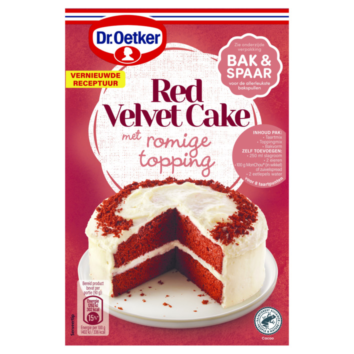 Dr. Oetker Red velvet cake met romige topping