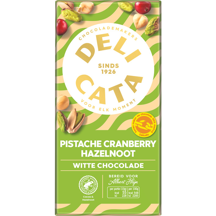 Delicata Reep witte chocolade pistache cranberry