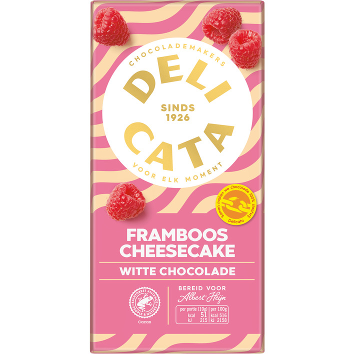 Delicata Reep witte chocolade framboos cheesecake