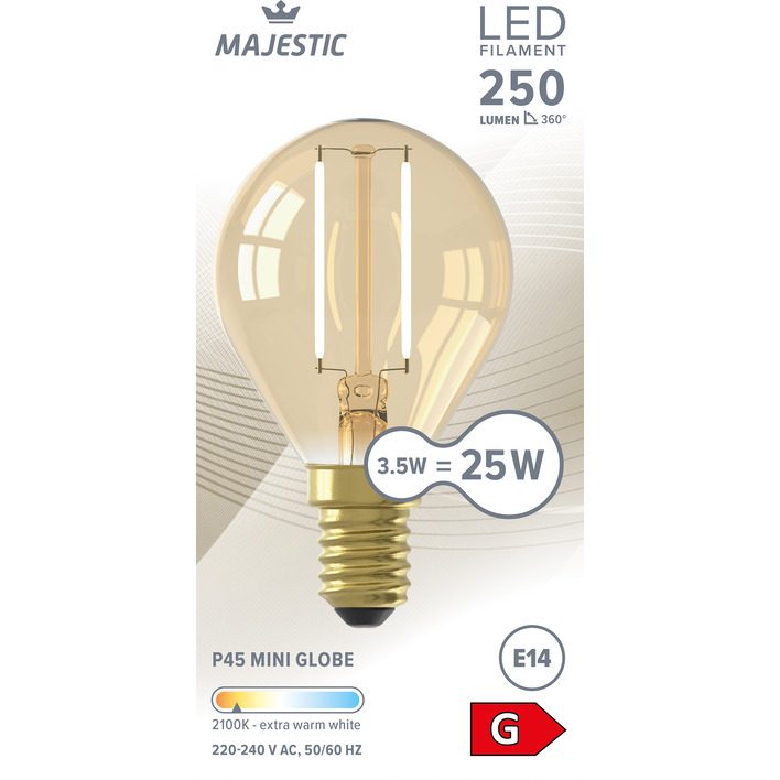 Majestic Led fil kogel goud E14 25W