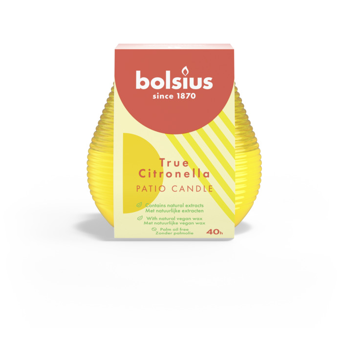 Bolsius True citronella patio candle geel