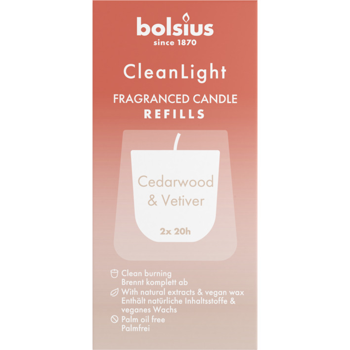 Bolsius Navulling clean light cedarwood vertiver