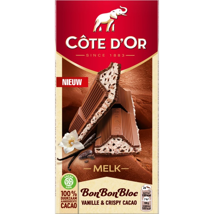 Côte d'Or BonBonBloc chocoladereep vanille cacao