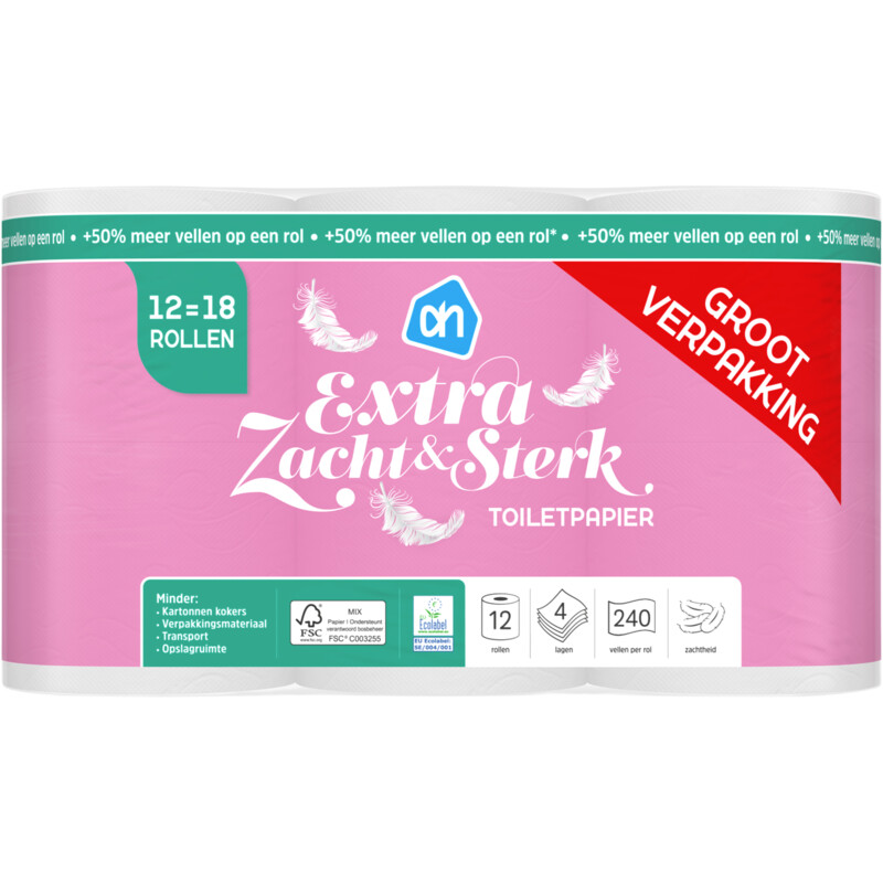 AH Toiletpapier 4-laags 12=18 rollen
