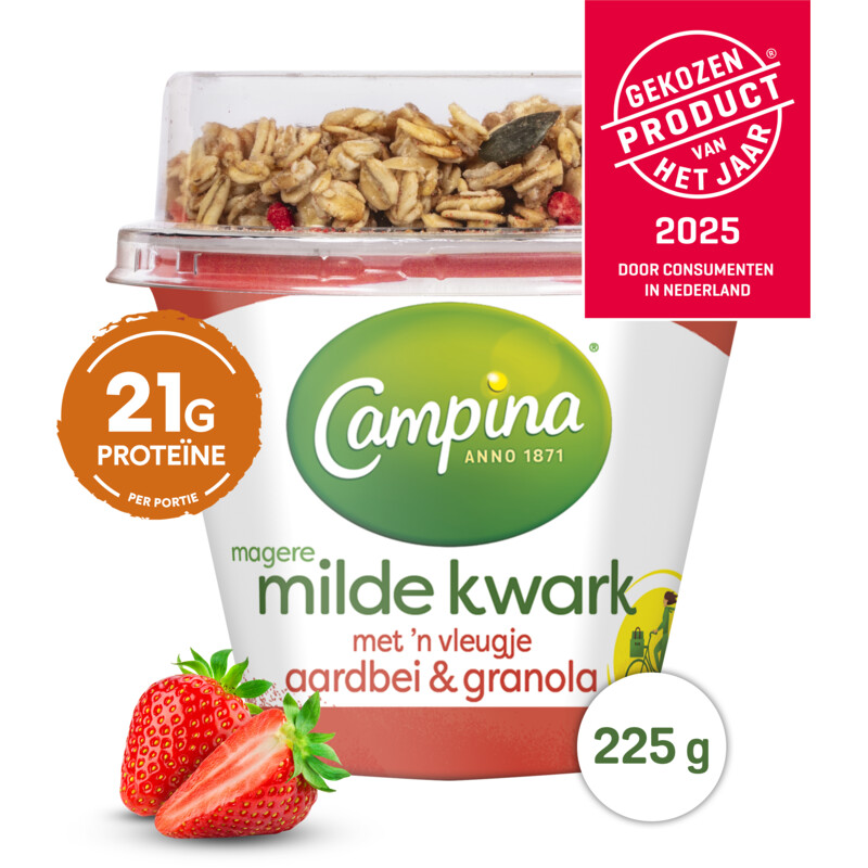 Campina Magere milde kwark aardbei & granola