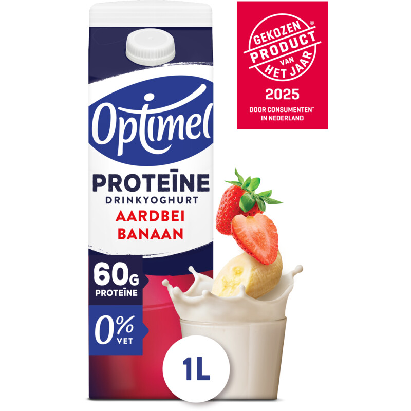 Optimel Proteïne drinkyoghurt aardbei banaan