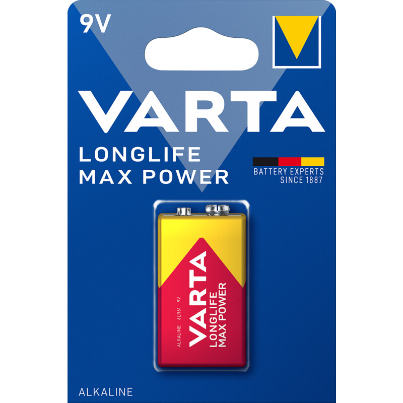 Varta Longlife max power 9V alkaline batterij