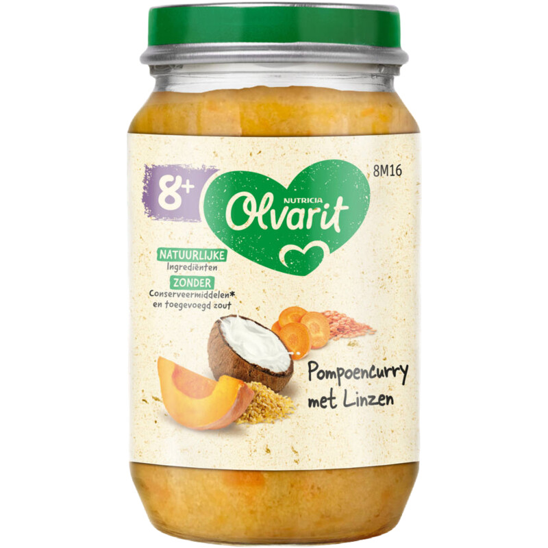 Olvarit Pompoen curry met linzen 8m+
