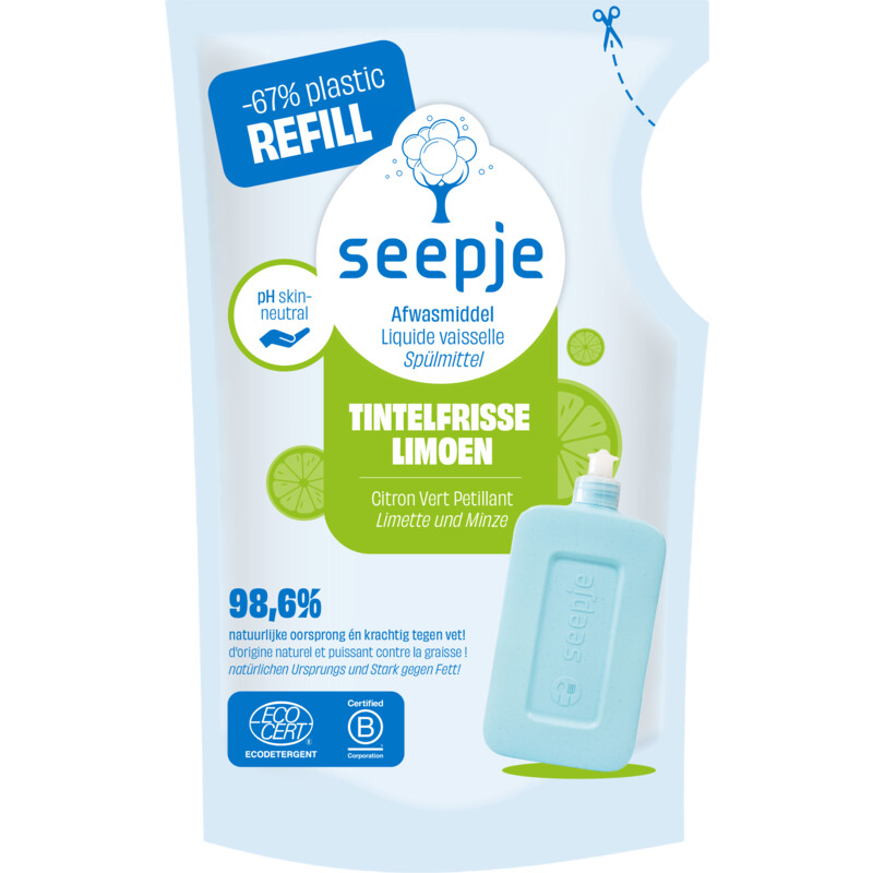 Seepje Afwasmiddel tintelfrisse limoen refill
