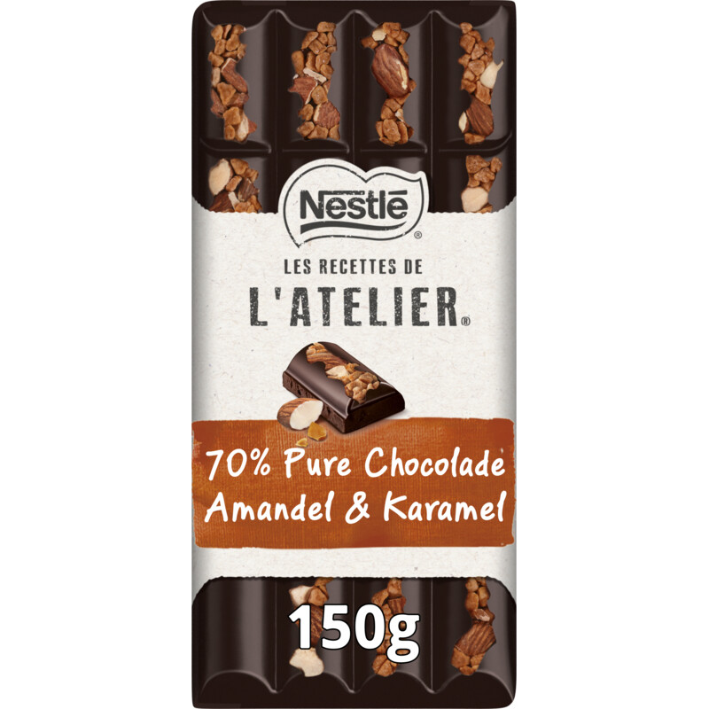 L'Atelier 70% Pure chocoladereep amandel & karamel