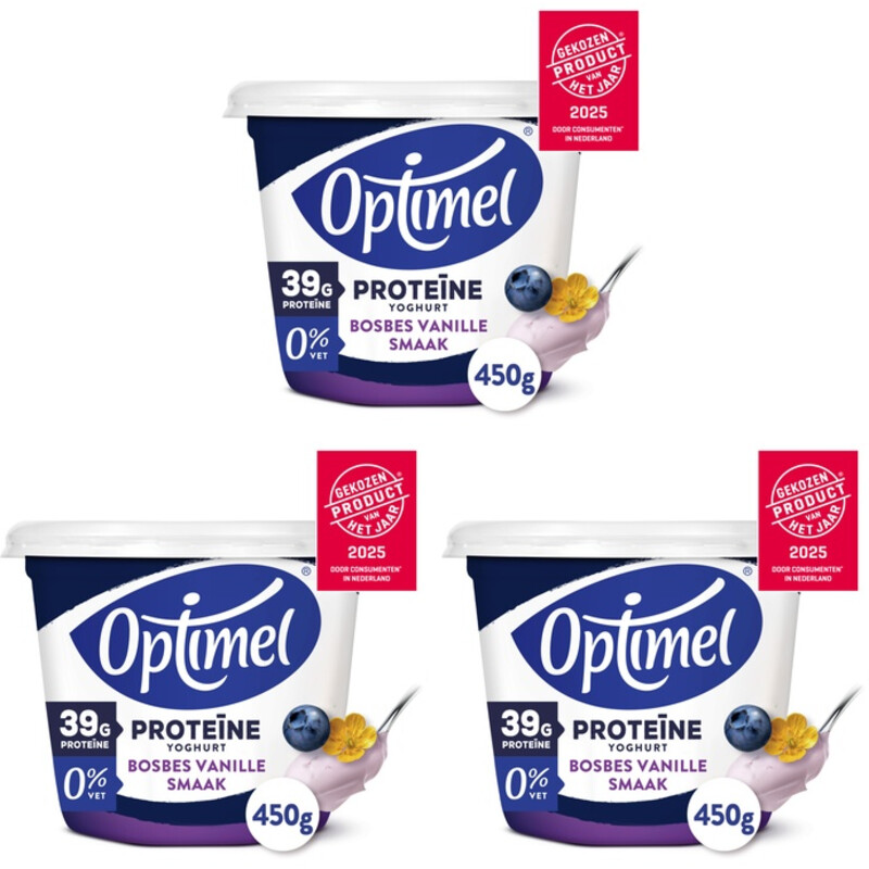 Optimel Proteïne yoghurt bosbes vanille 3-pack