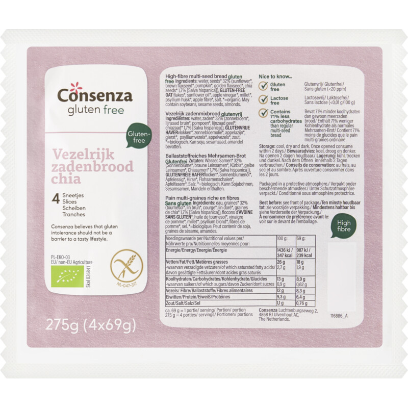 Consenza Vezelrijk zadenbrood chia glutenvrij bio