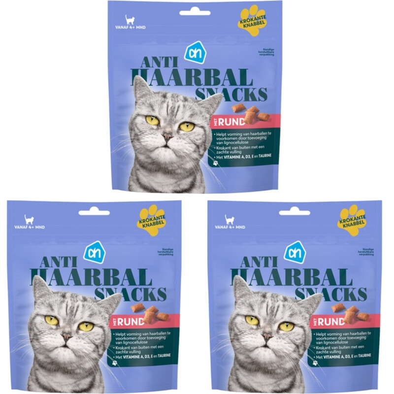 AH Anti haarbal snacks met rund 3-pack