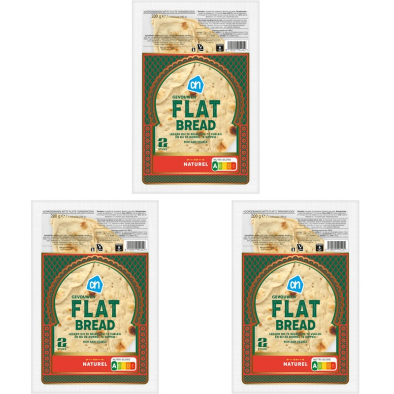 AH Gevouwen flatbread naturel 3-pack