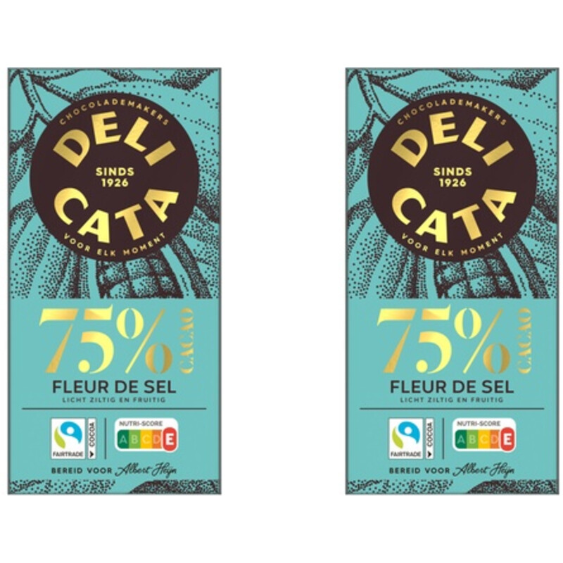 Delicata Reep puur fleur de sel 75% cacao 2-pack