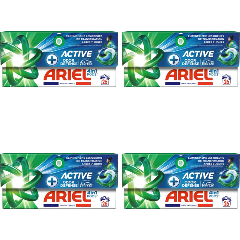 Ariel 4in1 pods+ active wasmiddelcap 4-pack