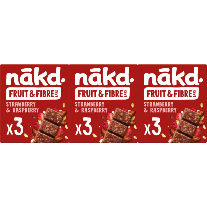 Nakd Fruit & fibre bars strawb rasp 3-pack