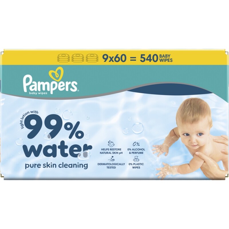Pampers 99% water baby wipes 9-pack