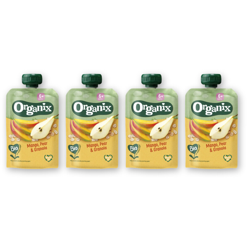 Organix Knijpfruit mango peer granola 6m+ 4-pack