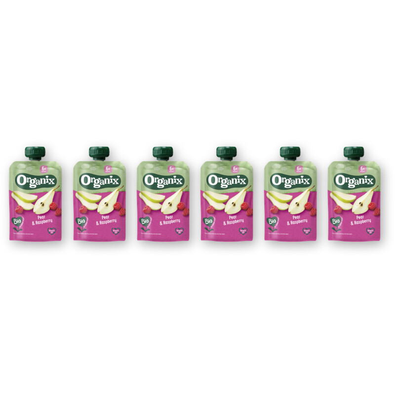 Organix Knijpfruit peer framboos 6m+ 6-pack