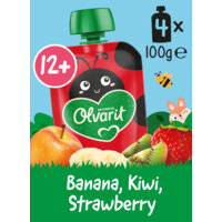 Olvarit Knijpfruit banaan kiwi aardb 12m+ 4-pack